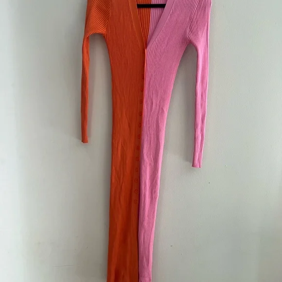 STAUD Two-Tone Long Sleeve Dress in Pink and Orange - Picture 8 of 12